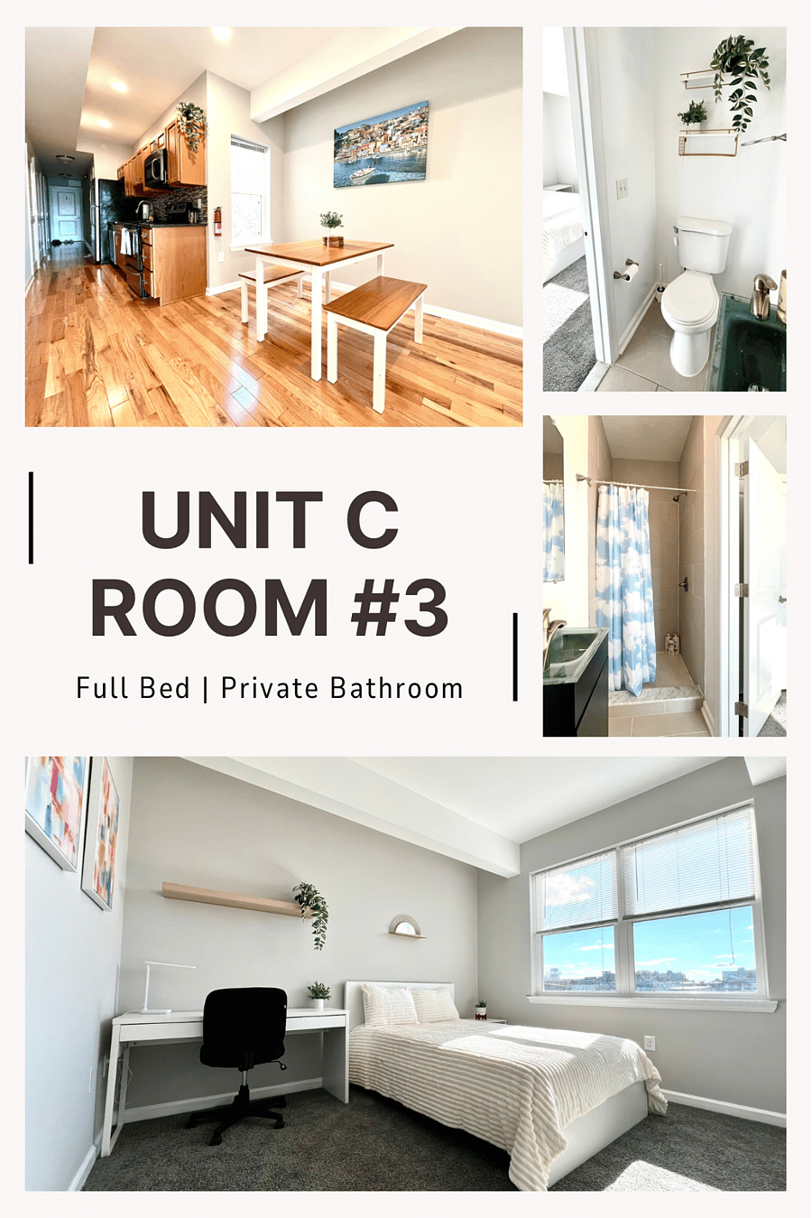 Unit C Bedroom #3 - Full Sized Bed, Desk, and Private Bathroom inside room
$950 Available 9/25/26