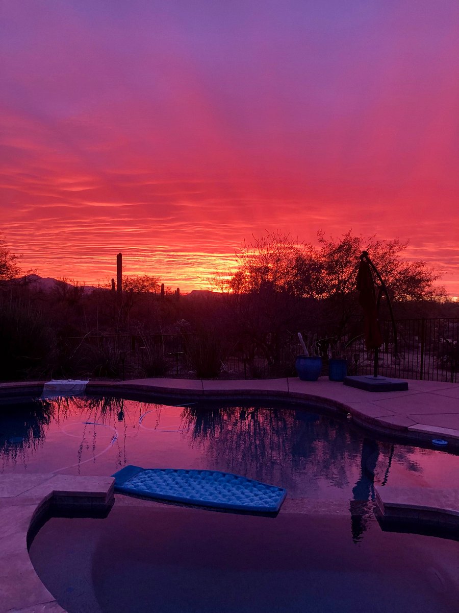 Another fiery sunset by the pool/hot tub!