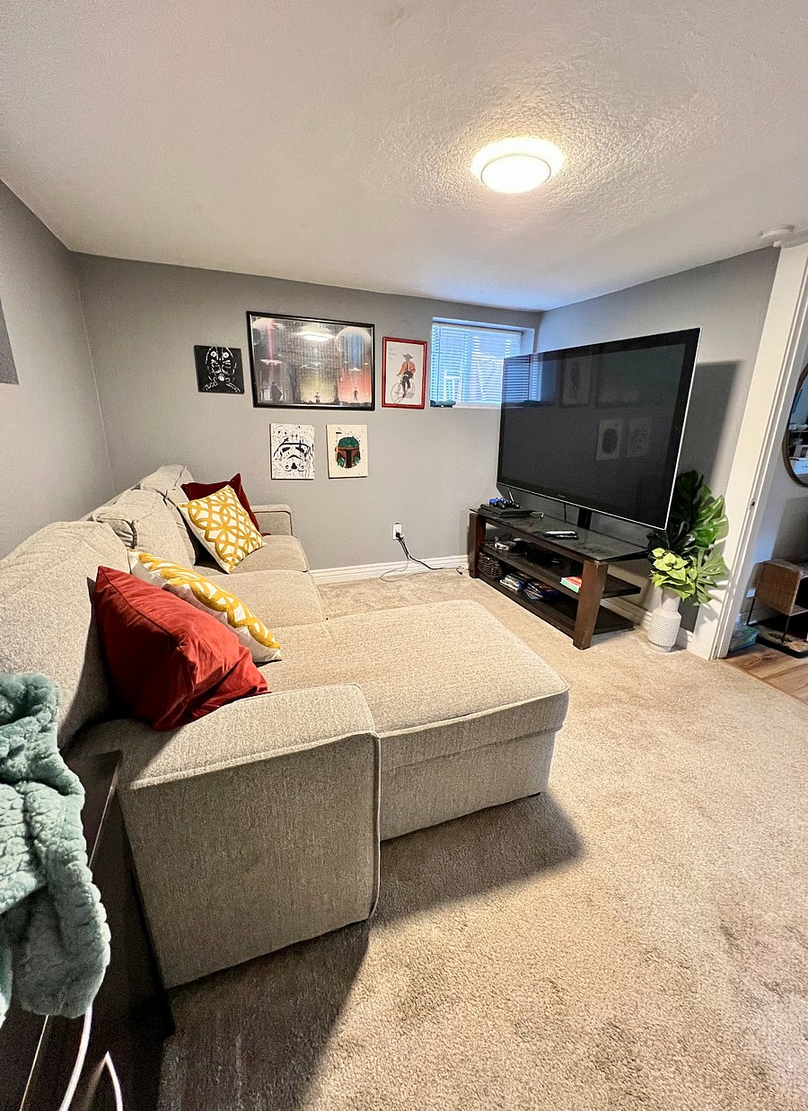 Living room with 65-inch TV