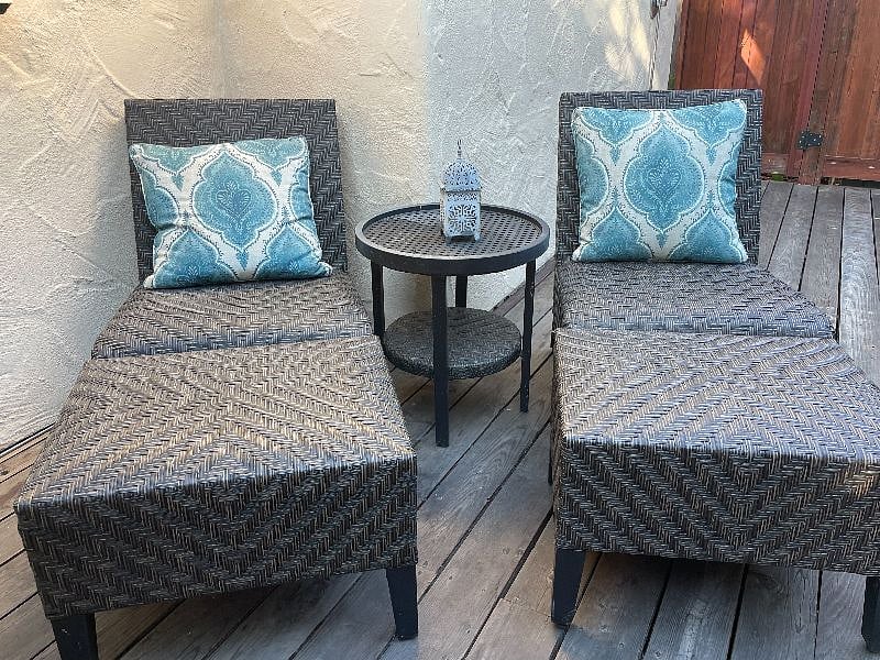 Comfortable seating, great for reading in the sun or shade, depending on the time of day.