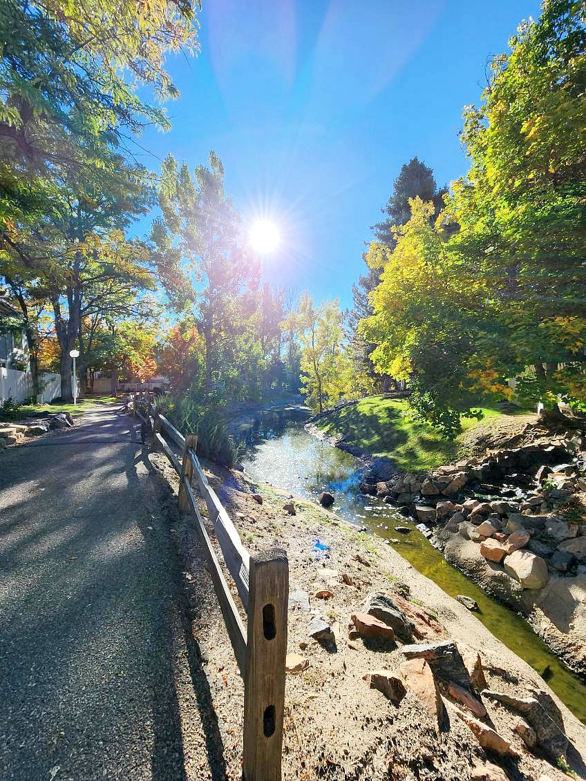 View of walkway near the pond. 