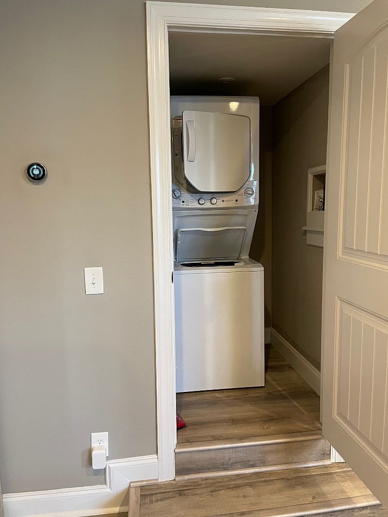 Washer and Dryer in laundry closet off kitchen