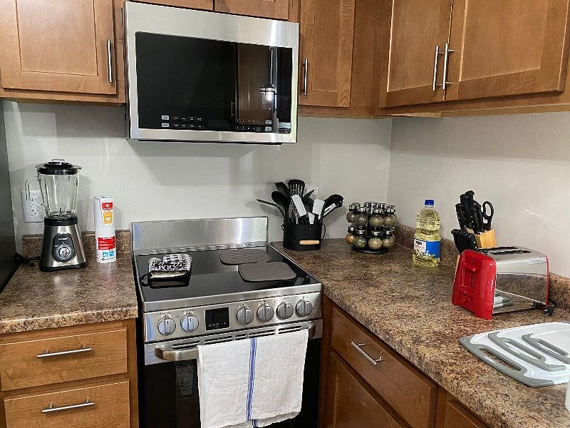 Enjoy all of the conveniences of home! Nice spices, knives, cooking utensils and even some bonus snacks!