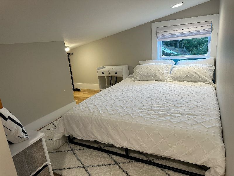 Queen size bed in loft