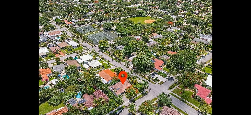 Aerial view and park one block away