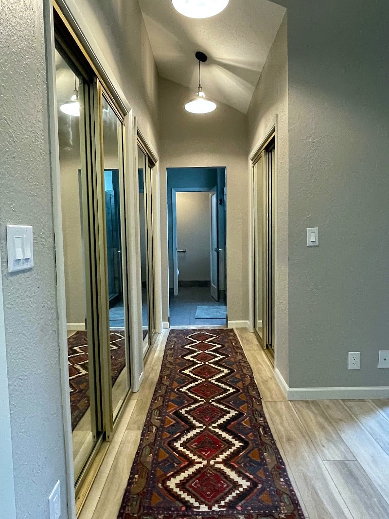 Bank of large mirrored closets in the Master Bedroom.
