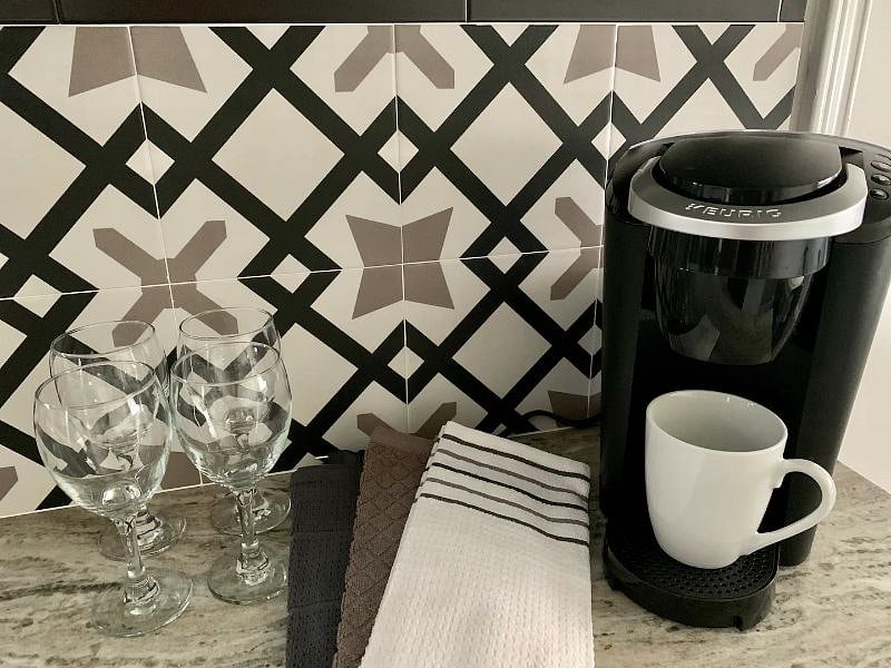 Kuerig coffee. Drip style coffee maker also in unit (not pictured)