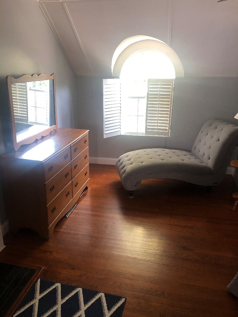 Bedroom chest of drawers and lounger.