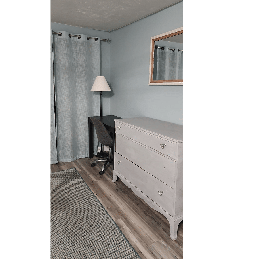 Bedroom 2: Desk for working, closet and bureau