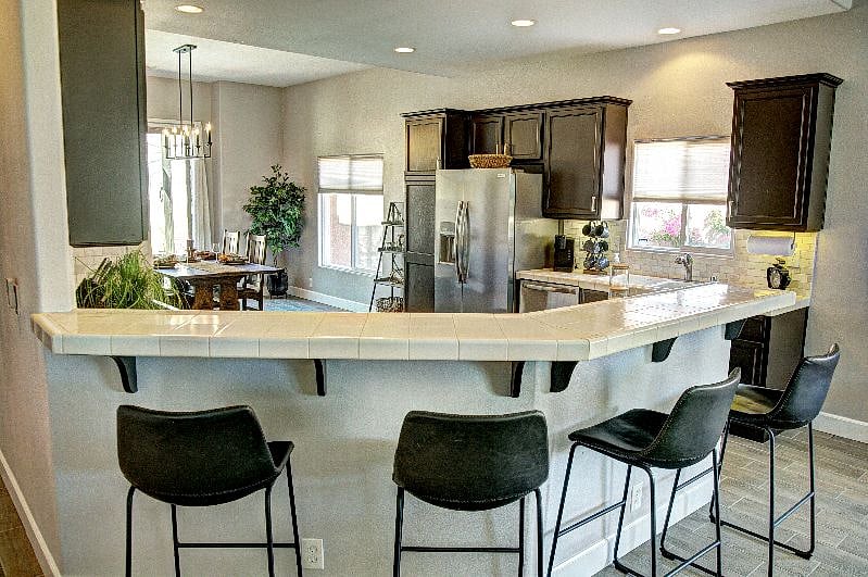 Ample bar seating and counter space