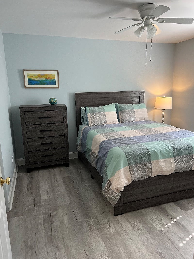 All the furniture is new.The beds pillows and bed Linens.There is extra linen too.