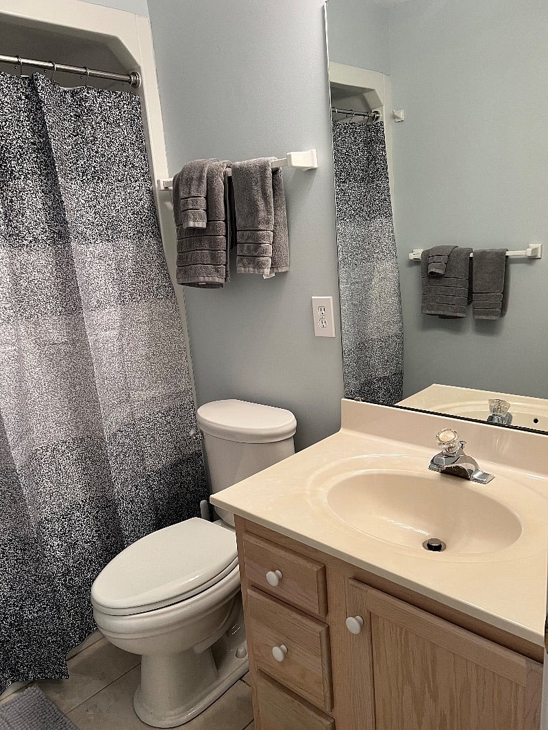 New shower curtain and holders
New shower rod and new towels.