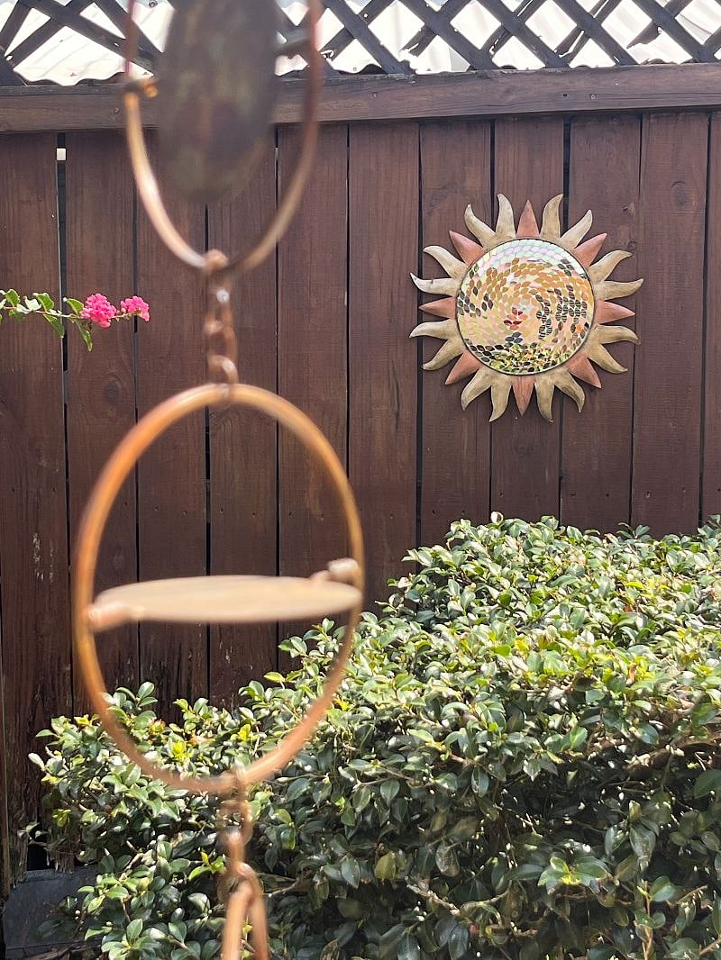 The rain chain makes a pretty display for those afternoon Florida showers.