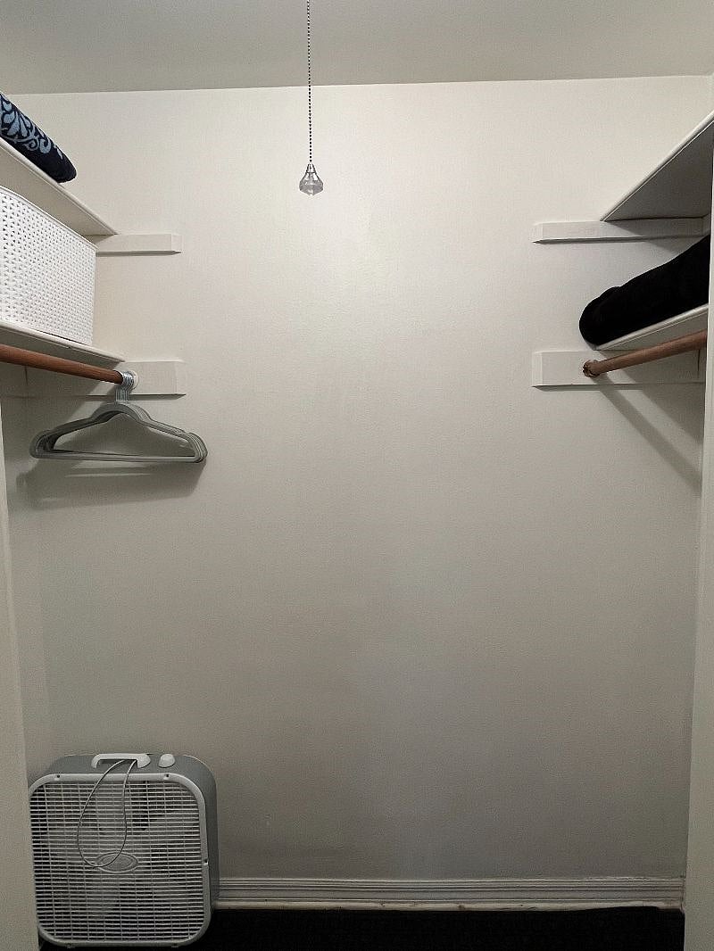 If you stay in the purple and gray room, you also get a walk-in closet.
