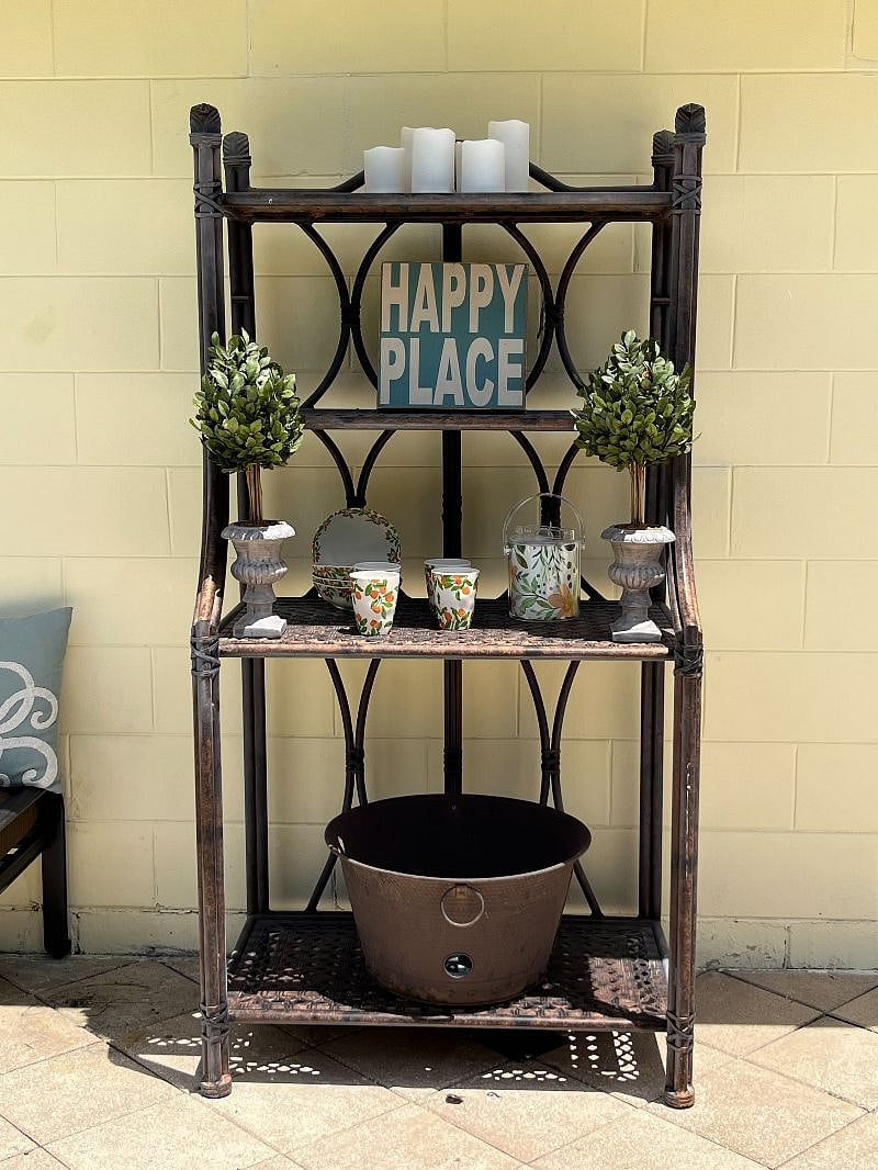 The outdoor bakers rack is perfect for holding all your goodies when dining outside.