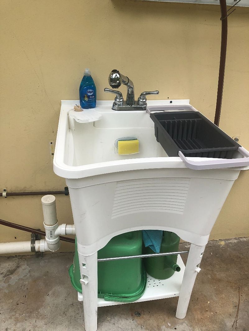 Accessible Outdoor sink behind studio apartment