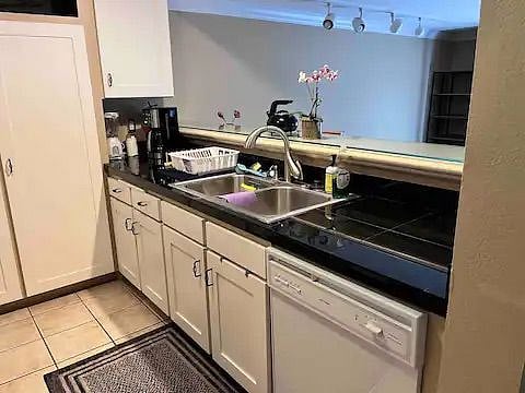 Kitchen, sink and dishwasher view.