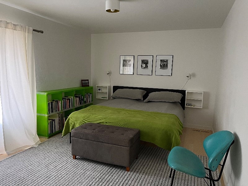 Bedroom with king bed.