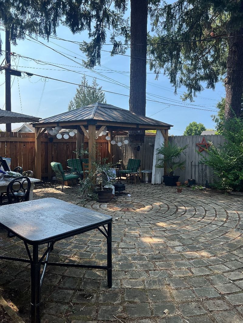 Backyard oasis - covered/lighted pergola. Gas fire pit