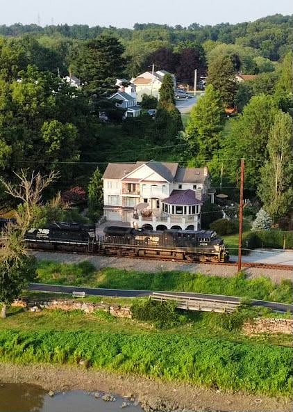 This is our home with the train located in front of the home.