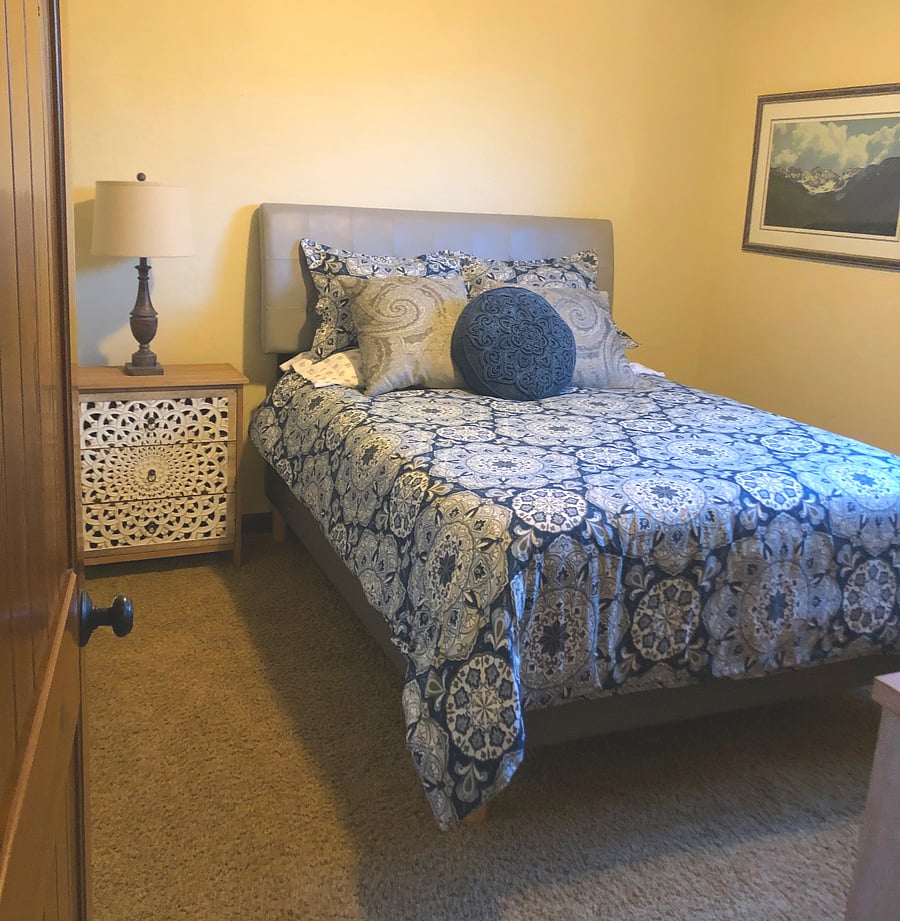 Bedroom 1: Queen size, new Casper mattress, hypoallergenic fiberfill duvet, 1 large dresser, one smaller 3 drawer storage dresser and a large closet for storage. 