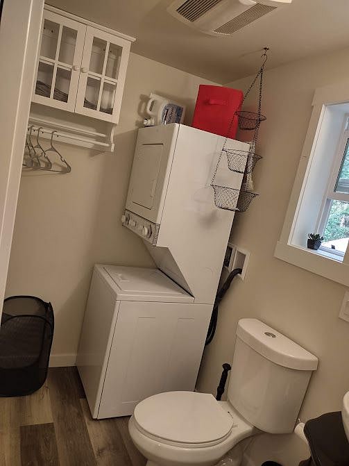 Washer & dryer are large enough to wash a complete set of Queen sheets w/pillowcases in 1 load OR 2-4 bath towels w/ several hand towels, dish towels&dish cloths in separate load.