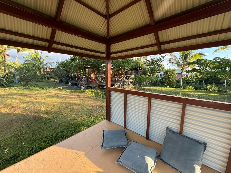 Garden Pavilion looking toward home. It is 8'x8' and a great place to meditate or enjoy the sunset