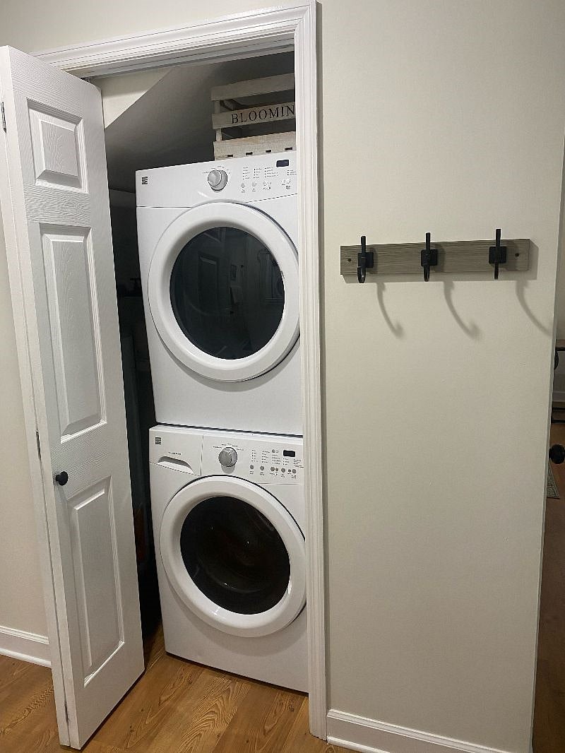 Stacked washer and dryer downstairs