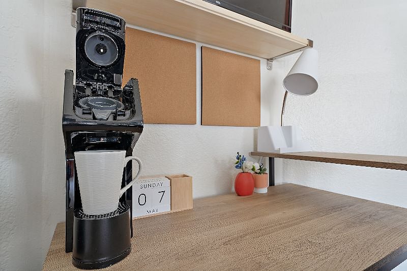 Every room comes with its own coffee machine and K-cups so you're ready to go in the morning, afternoon or whenever you need a shot of energy. Plus with a dedicated desk, stay in and work all day before you hit the night on town.