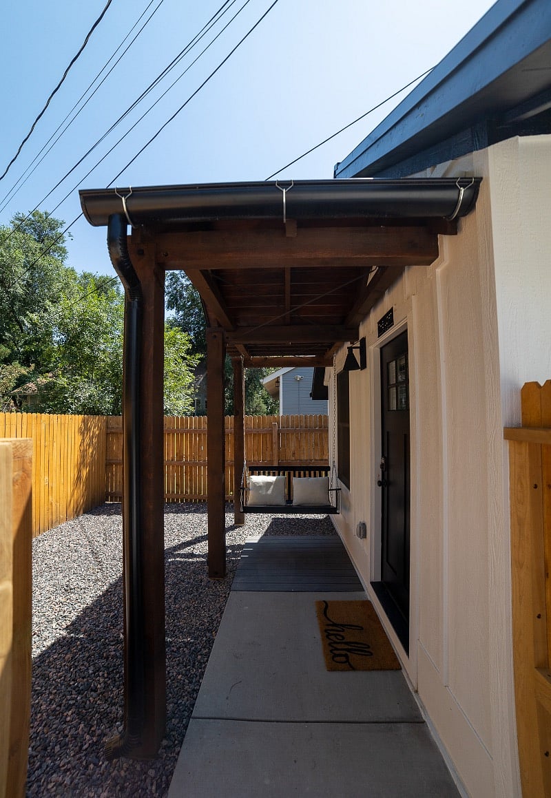 Private front porch with swing