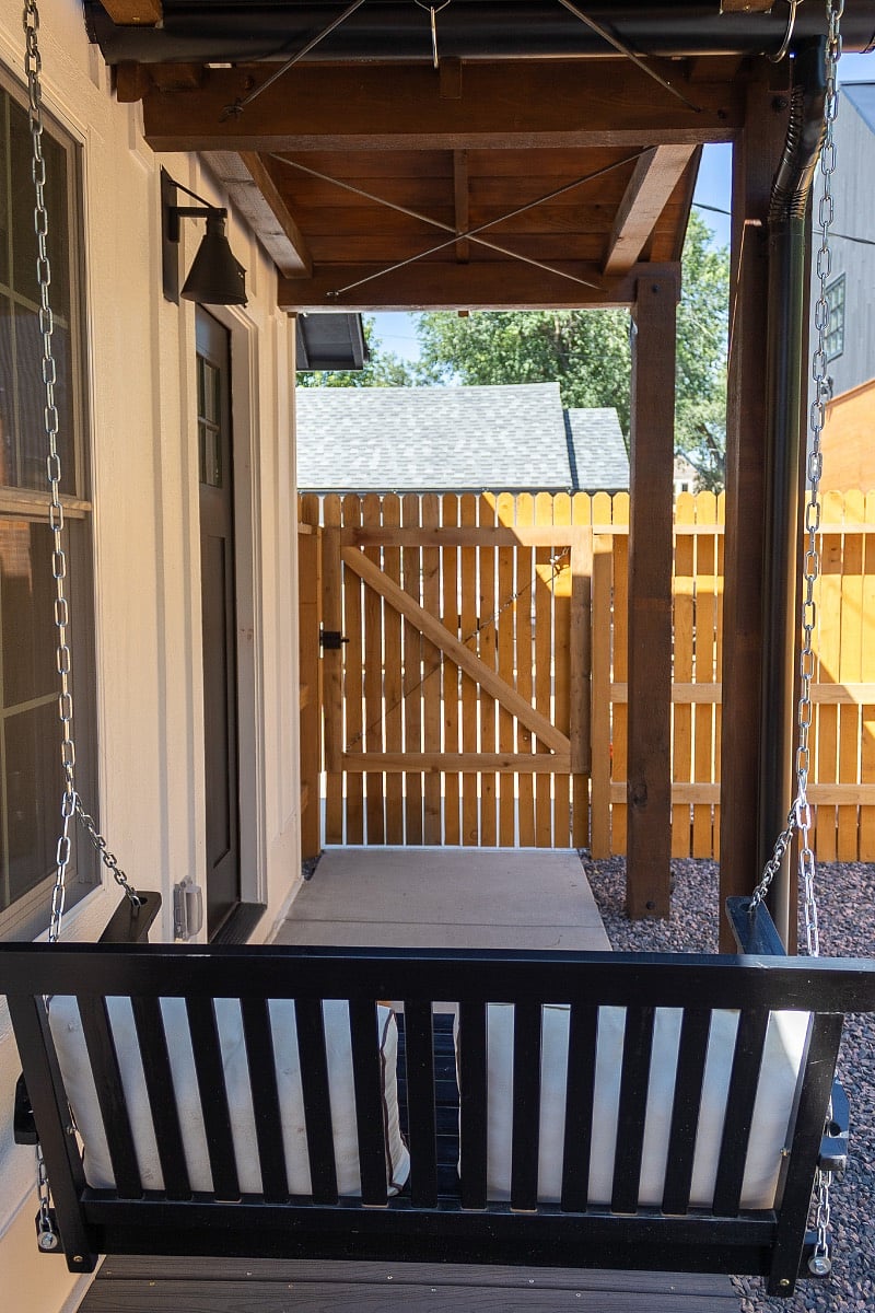 Porch swing for two, private fenced yard