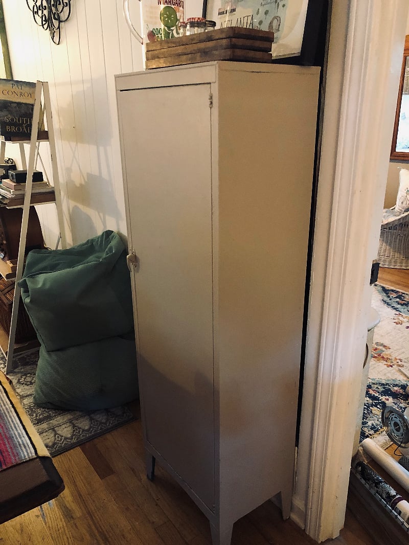 Metal pantry cabinet.  Great storage for spices and canned/dry goods. 