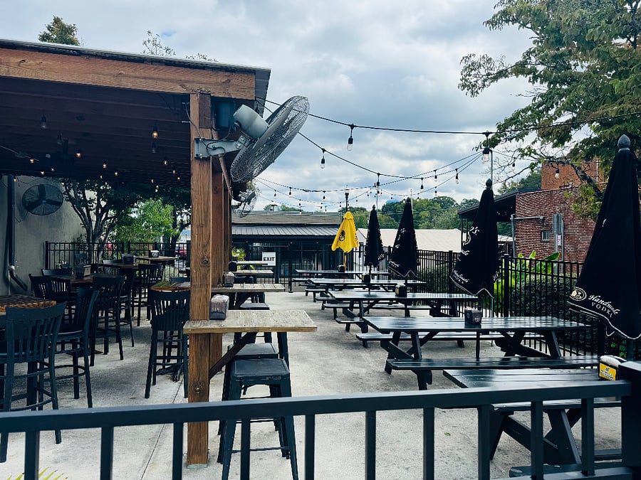 Outdoor seating at Ford's Barbecue on Main Street