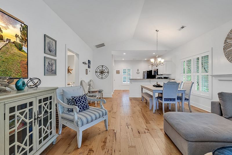 Open floor plan with vaulted family room. Fully furnished with new furniture in 2022. 