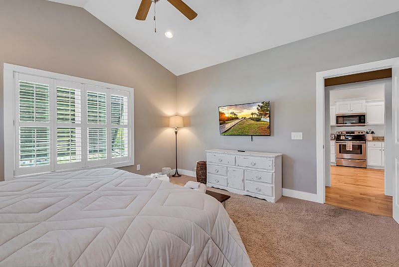 Enjoy streaming services from the King size bed