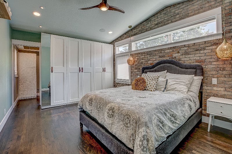 Large built in closet with loads of storage, and in-floor shoe storage