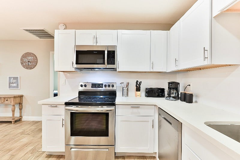 Stainless steel appliances in the kitchen