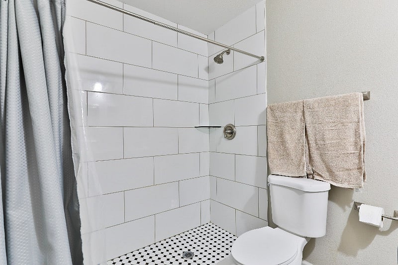 Standing shower in the master bathroom