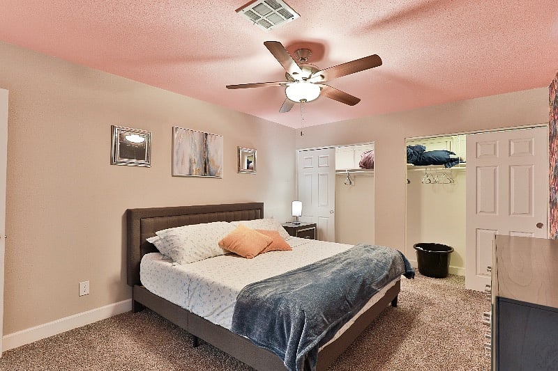 Primary bedroom with king size bed with foam mattress