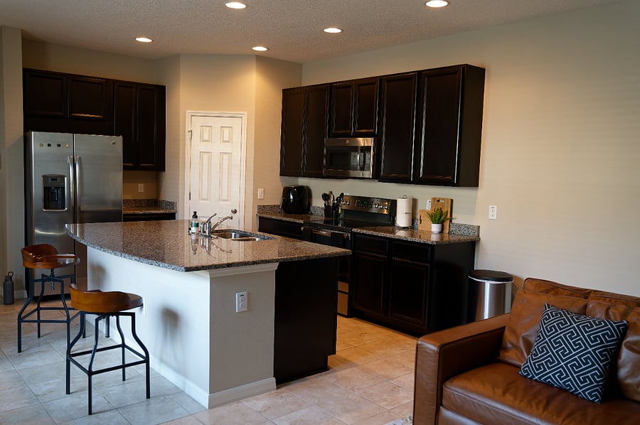 Open floorplan for entertaining guests in living or dining area from the kitchen.