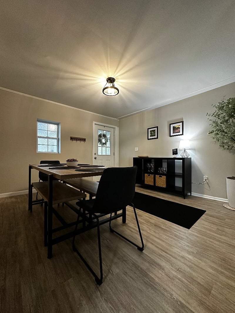 Dining area and side entrance to house