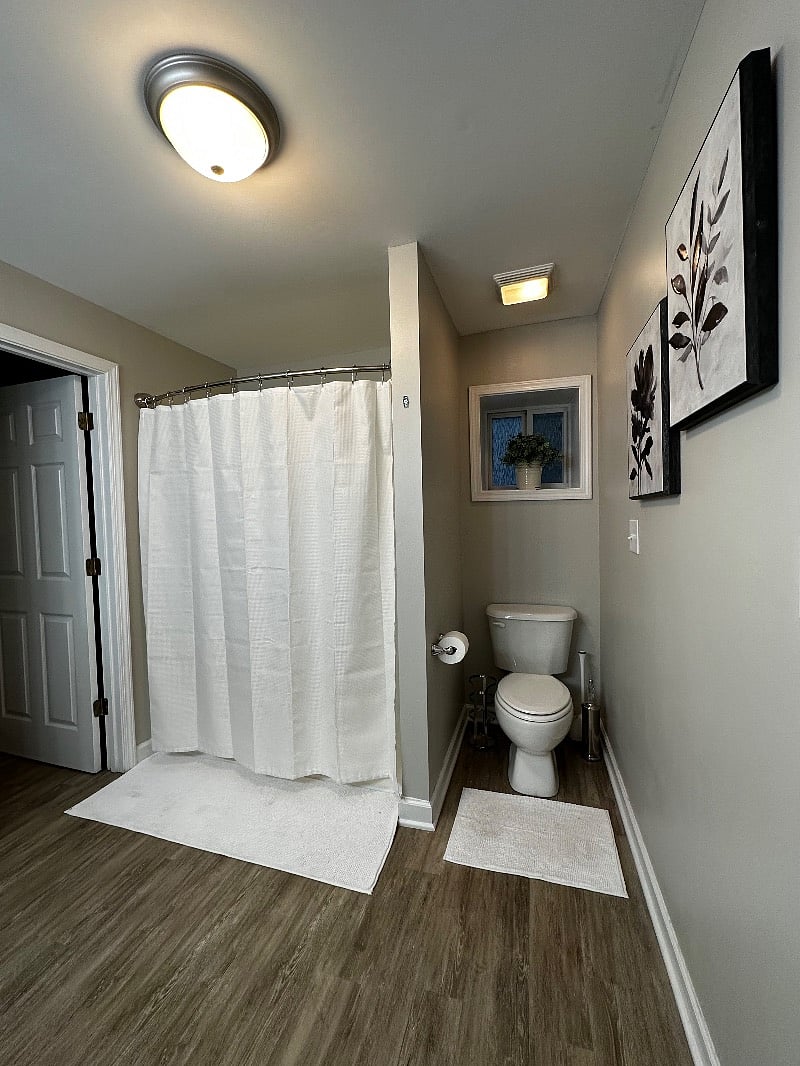 Main bathroom shower and toilet