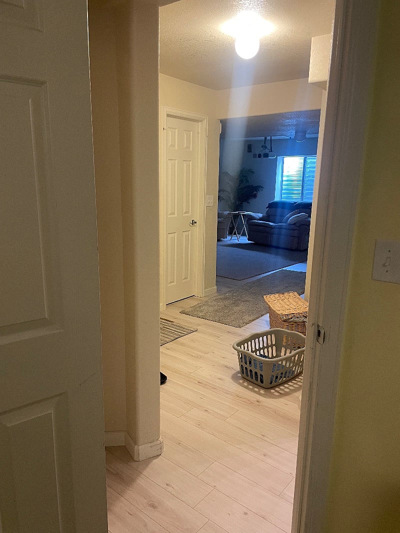 View of living room from main bedroom 