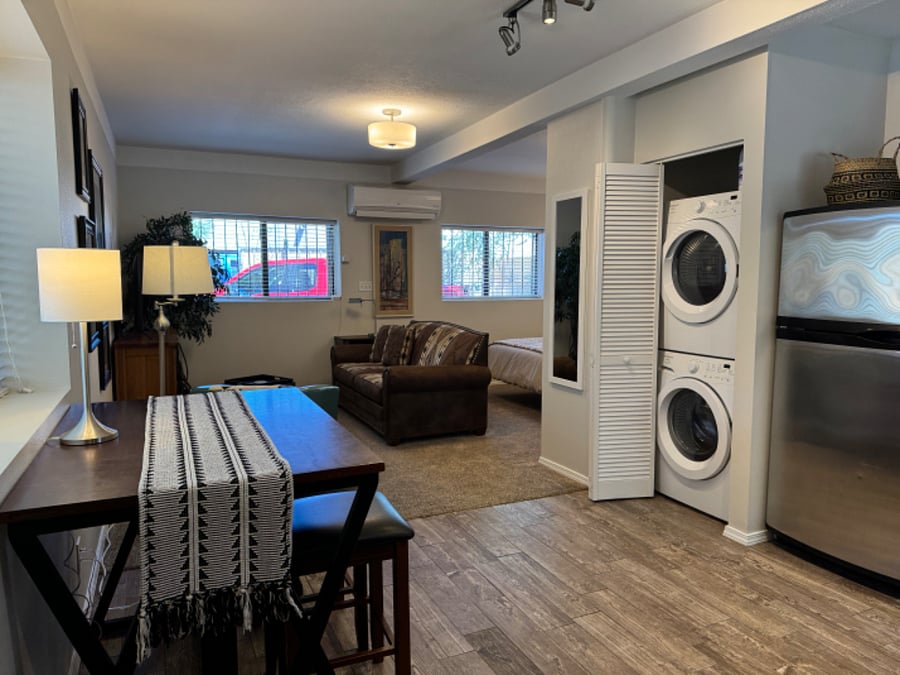 Kitchen and dining - through view to living area.