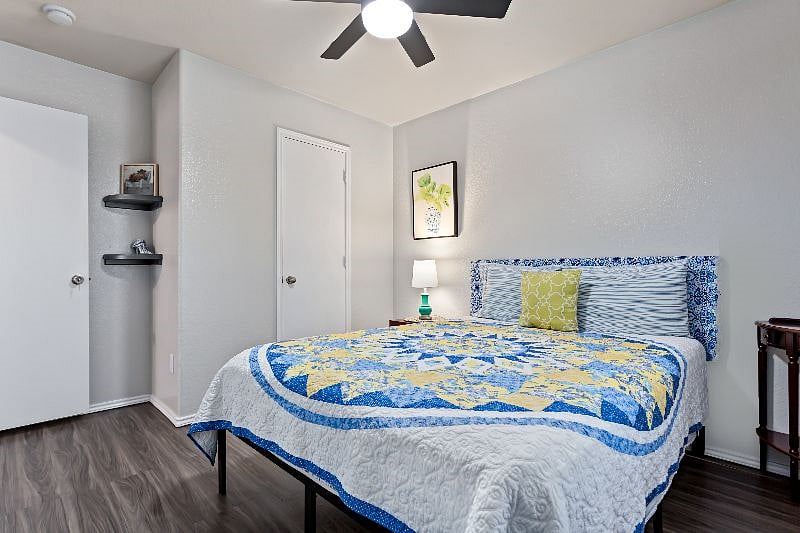 32 inch Samsung TV with Google Chromecast recently added to this secondary bedroom (#2); added a small bench in this room.