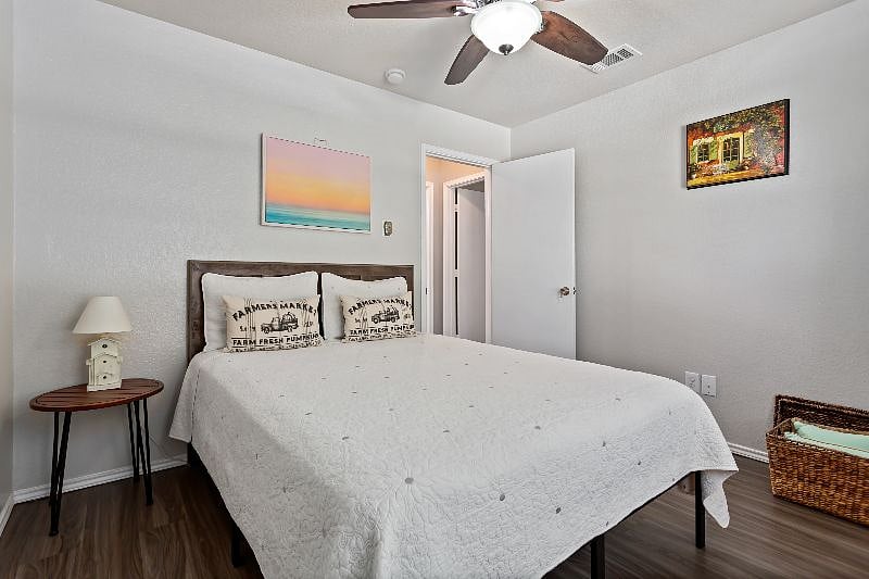 Bedroom (#3); Added a Vizio smart TV @ the corner; blackout curtains.