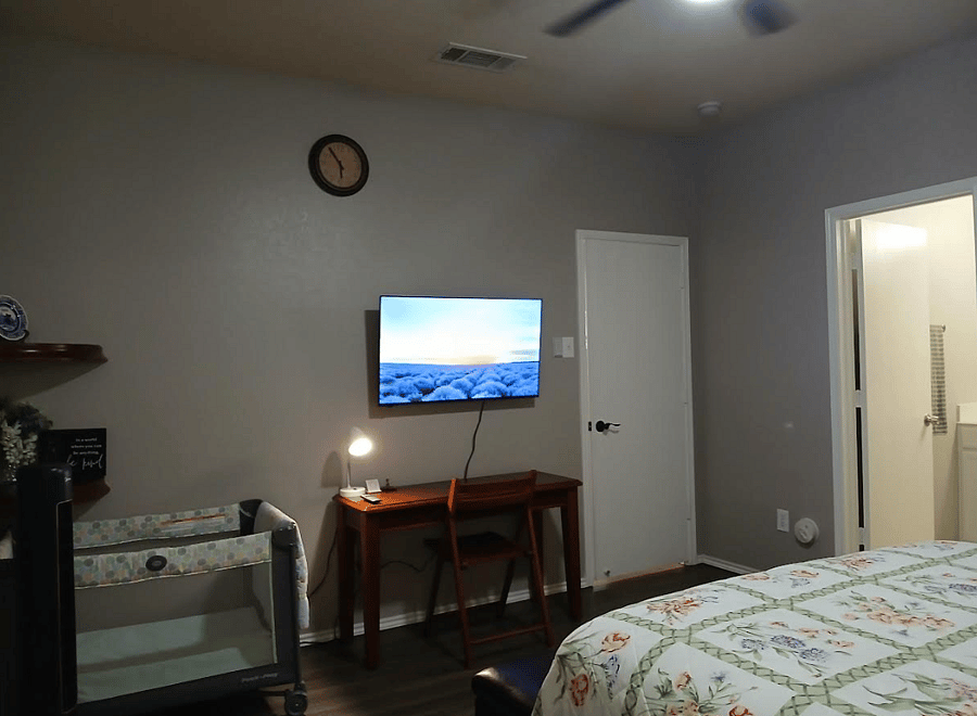Master Suite; Writing desk (#2) & chair added in the master bedroom; Updated a pair of night lights. Upgraded new LED lighted ceiling fan. Blackout curtains.