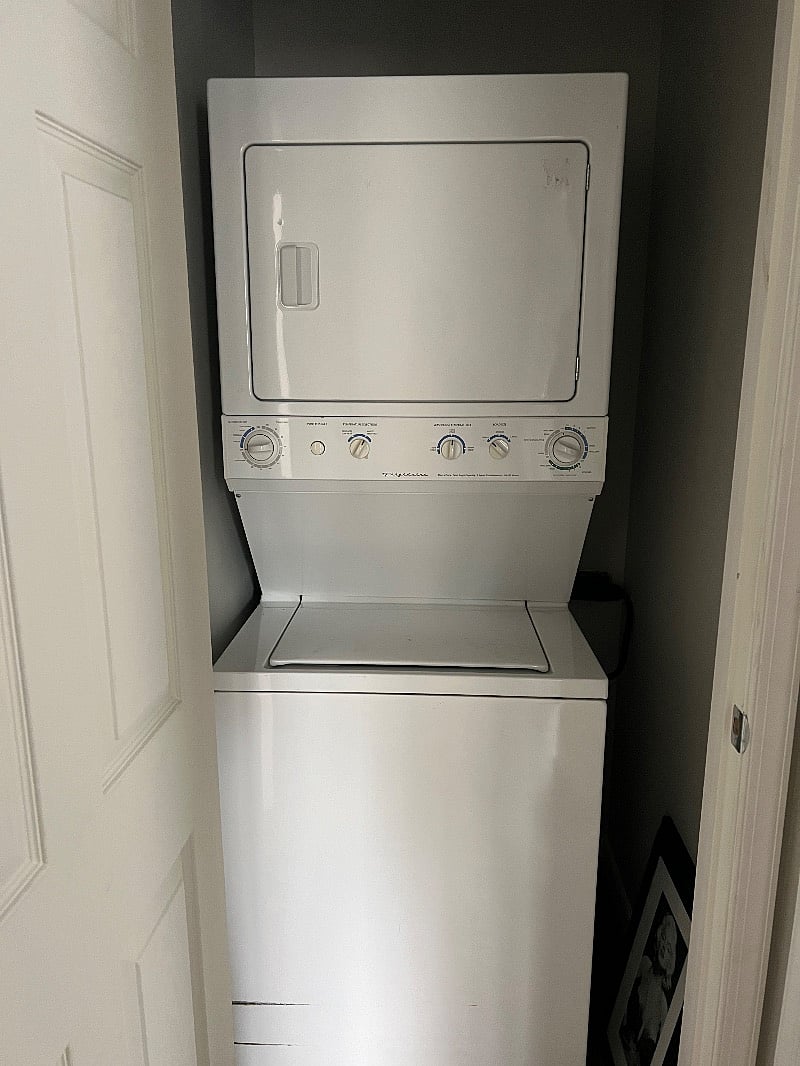 Hidewaway stackable washer and dryer, available for our guests to use! Complimentary laundry essentials on site.