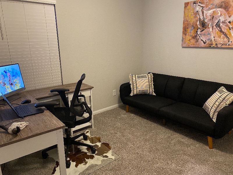 Office with convertible futon and air mattress
