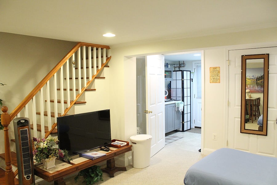 The view of part of the main room and kitchenette.
